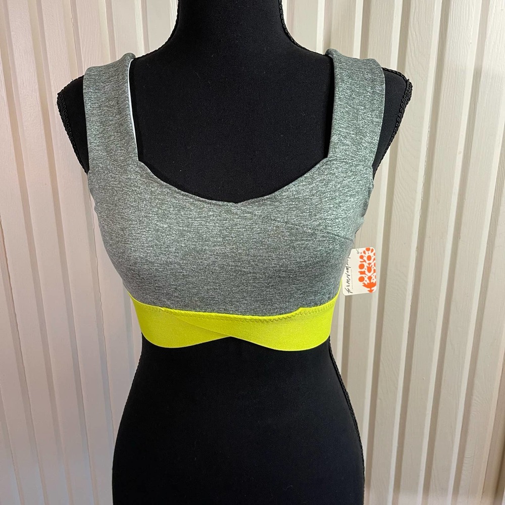 Free People Movement Yellow Gray Just Breathe Sports Bra Size S